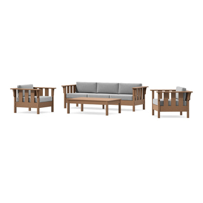 POLYWOOD Acadia 4-Piece Deep Seating Set with Sofa in Teak / Grey Mist