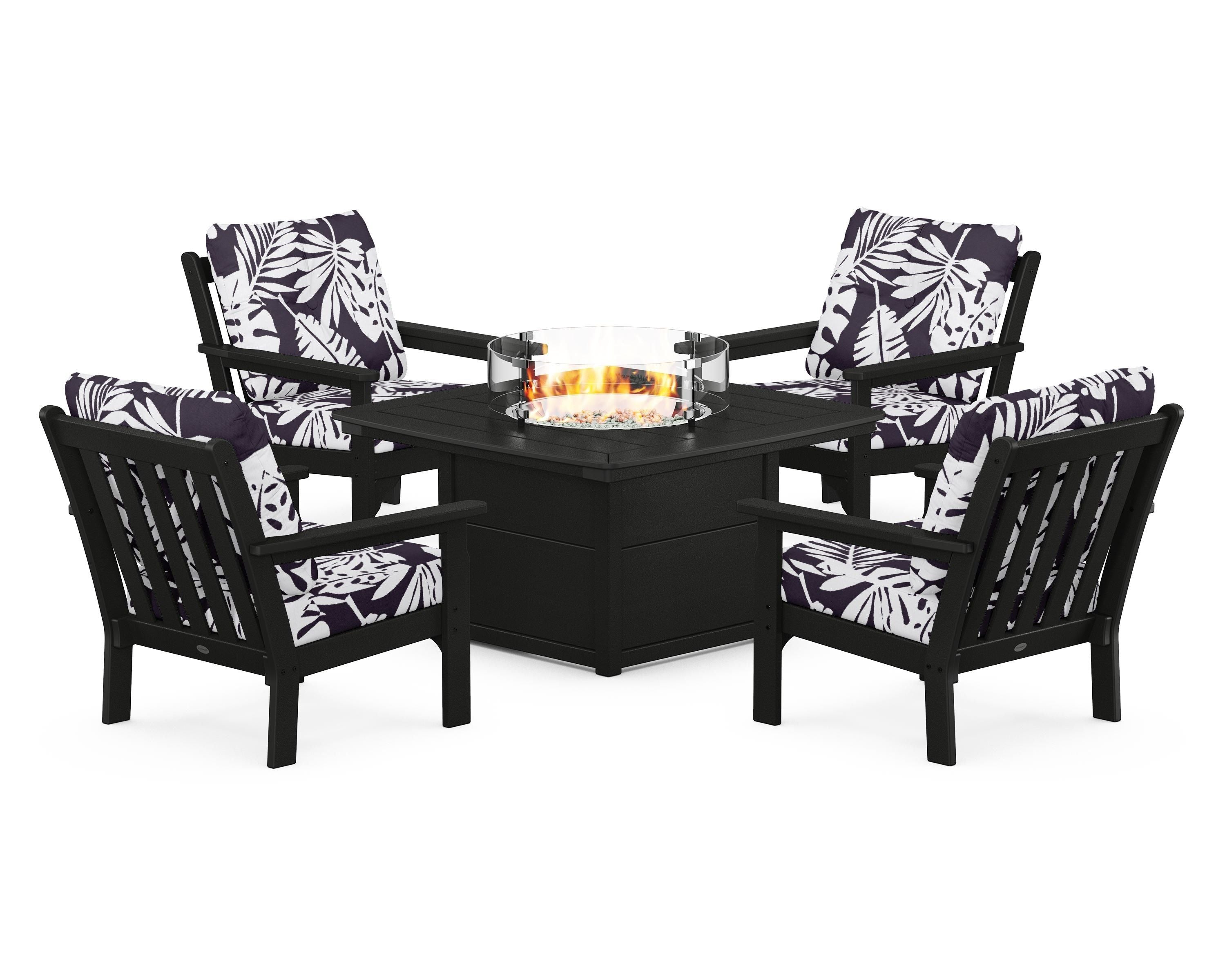 POLYWOOD Vineyard 5-Piece Conversation Set with Fire Pit Table