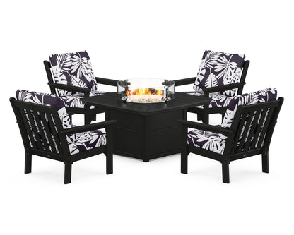 POLYWOOD Vineyard 5-Piece Conversation Set with Fire Pit Table