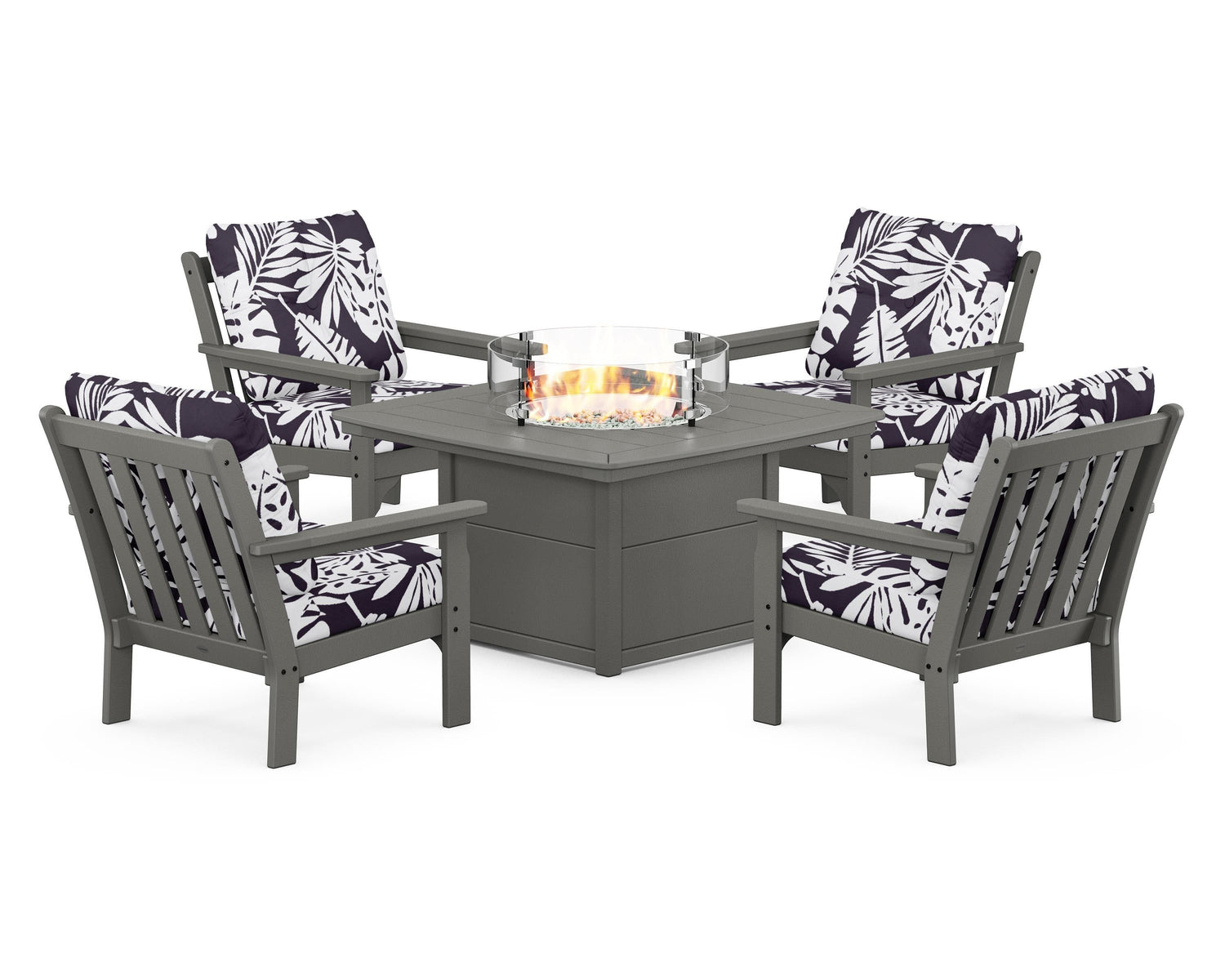 POLYWOOD Vineyard 5-Piece Conversation Set with Fire Pit Table