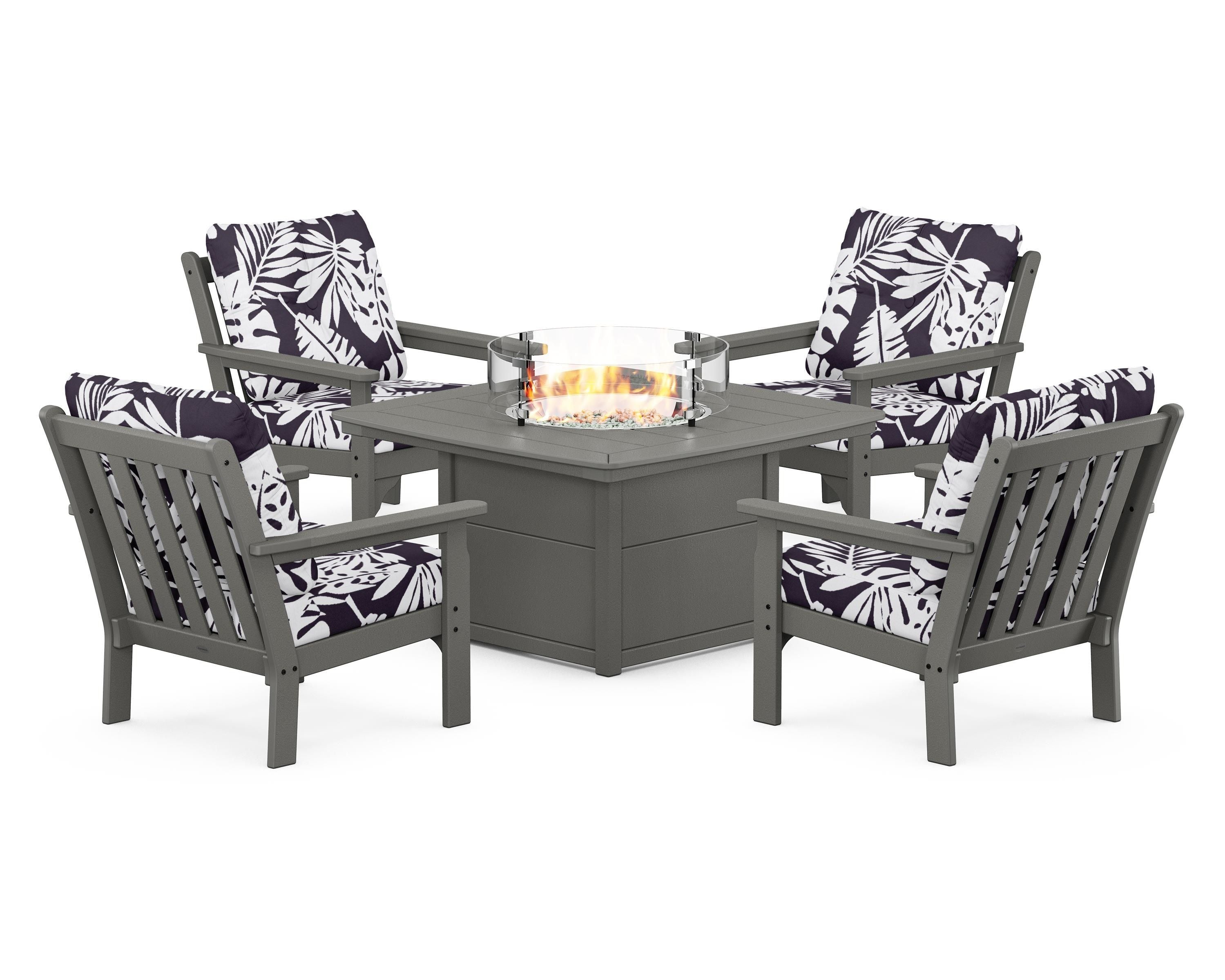 POLYWOOD Vineyard 5-Piece Conversation Set with Fire Pit Table
