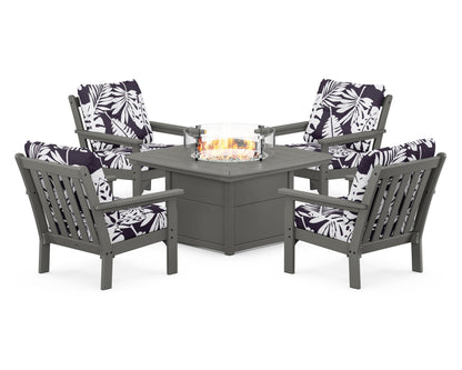 POLYWOOD Vineyard 5-Piece Conversation Set with Fire Pit Table