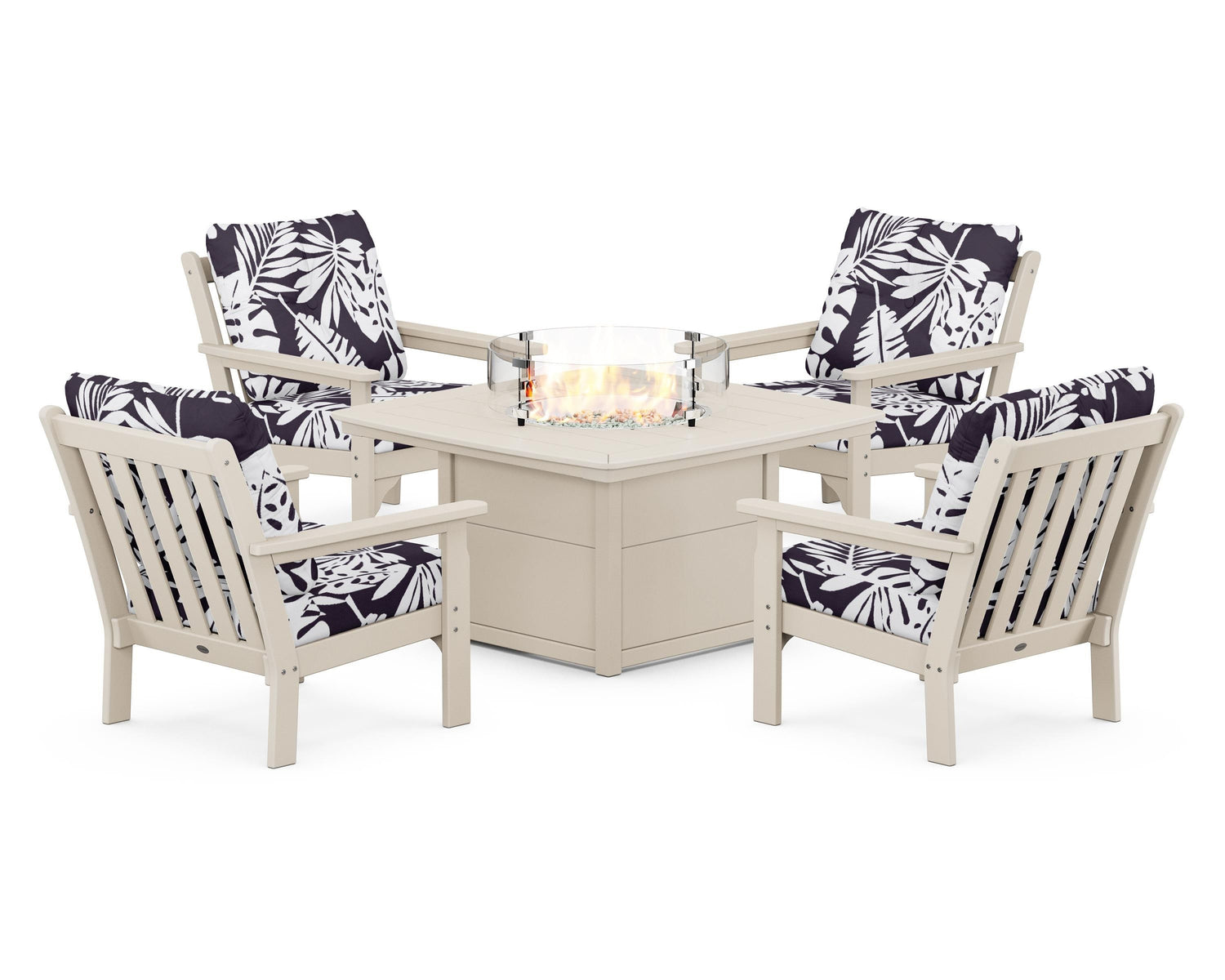 POLYWOOD Vineyard 5-Piece Conversation Set with Fire Pit Table