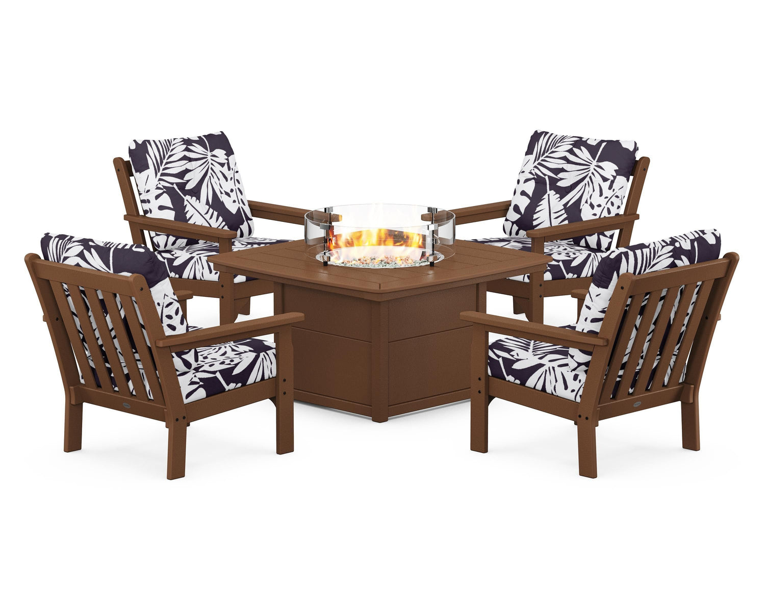 POLYWOOD Vineyard 5-Piece Conversation Set with Fire Pit Table