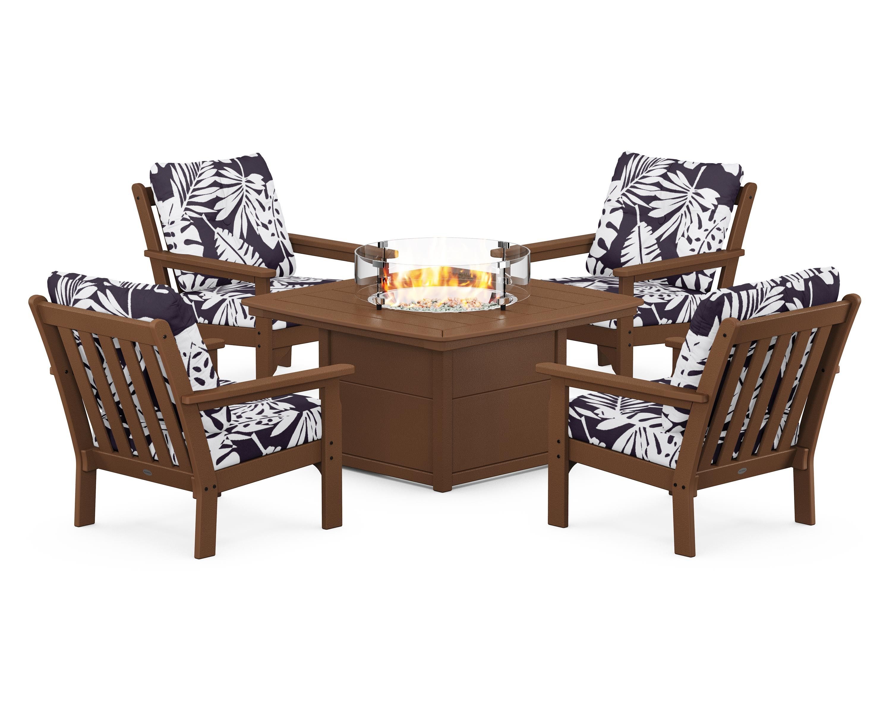 POLYWOOD Vineyard 5-Piece Conversation Set with Fire Pit Table