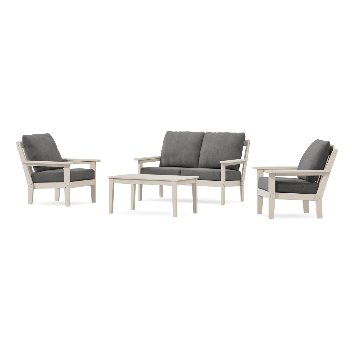 POLYWOOD Country Living Cottage 4-Piece Deep Seating Set with Loveseat in Sand