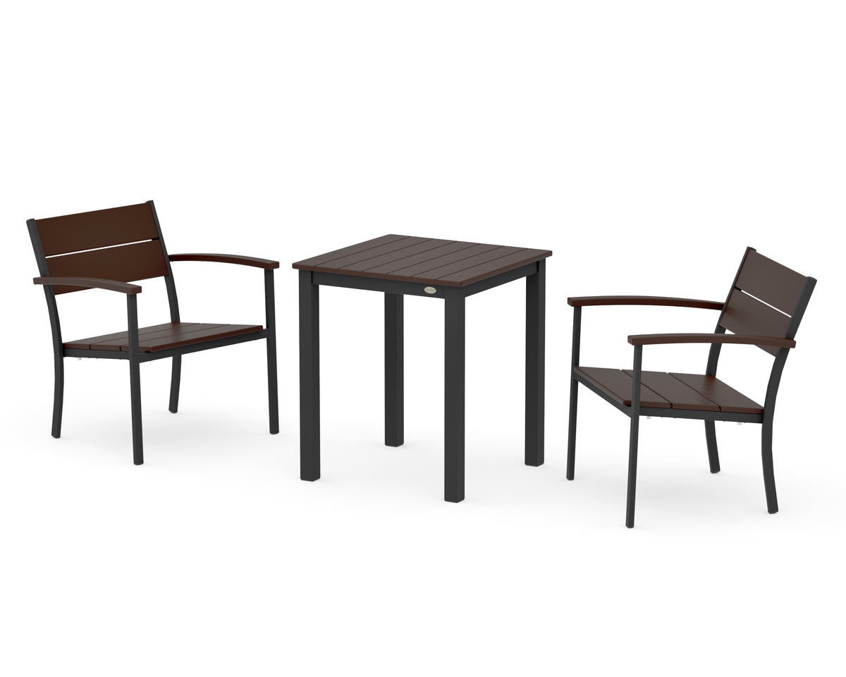 POLYWOOD Main Street 3-Piece Square Dining Set in Black / Mahogany