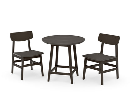 POLYWOOD Modern Studio Urban Chair 3-Piece Round Bistro Dining Set in Vintage Coffee