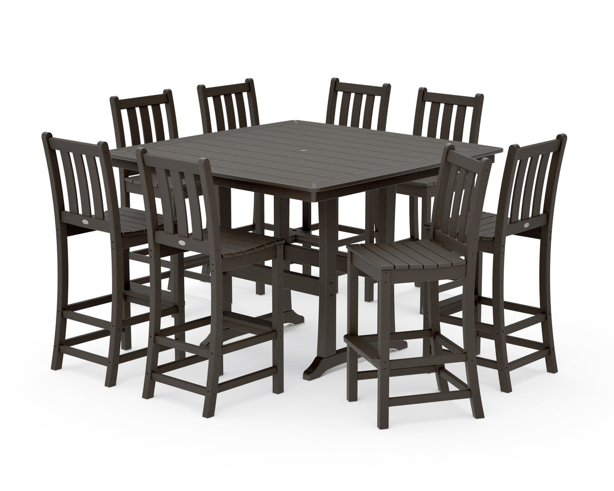 POLYWOOD Traditional Garden 9-Piece Nautical Trestle Bar Set in Vintage Coffee