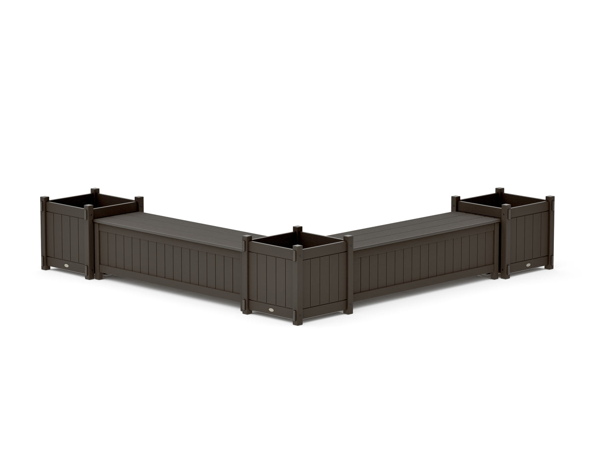 POLYWOOD 60" Vineyard L-Shaped Planter Storage Bench Corner Set - Large in Vintage Coffee