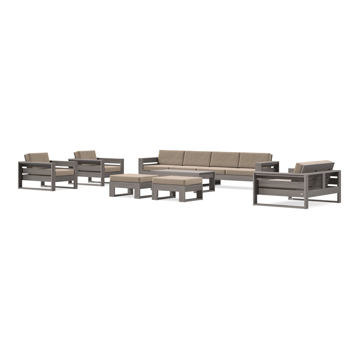 POLYWOOD PW Designer Series Latitude 8-Piece Lounge Sofa Set in Driftwood / Spiced Burlap
