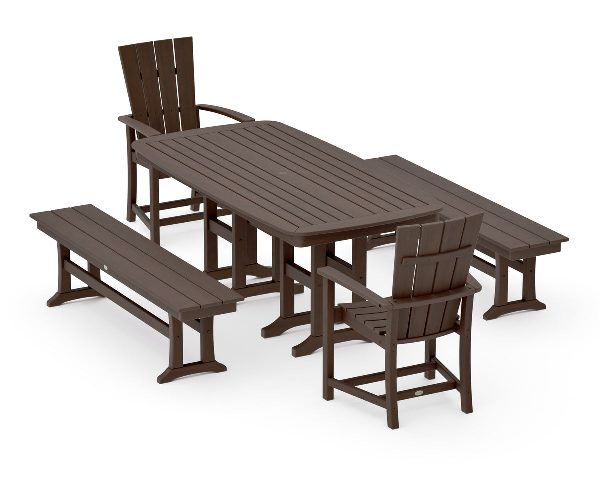 POLYWOOD Quattro 5-Piece Nautical Dining Set with Benches in Kona