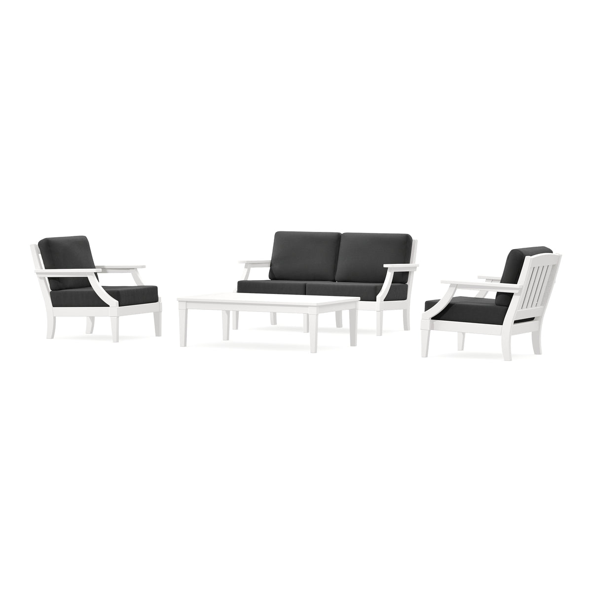 POLYWOOD PW Designer Series Estate Lounge 4-Piece Loveseat Set in Vintage White / Spectrum Carbon
