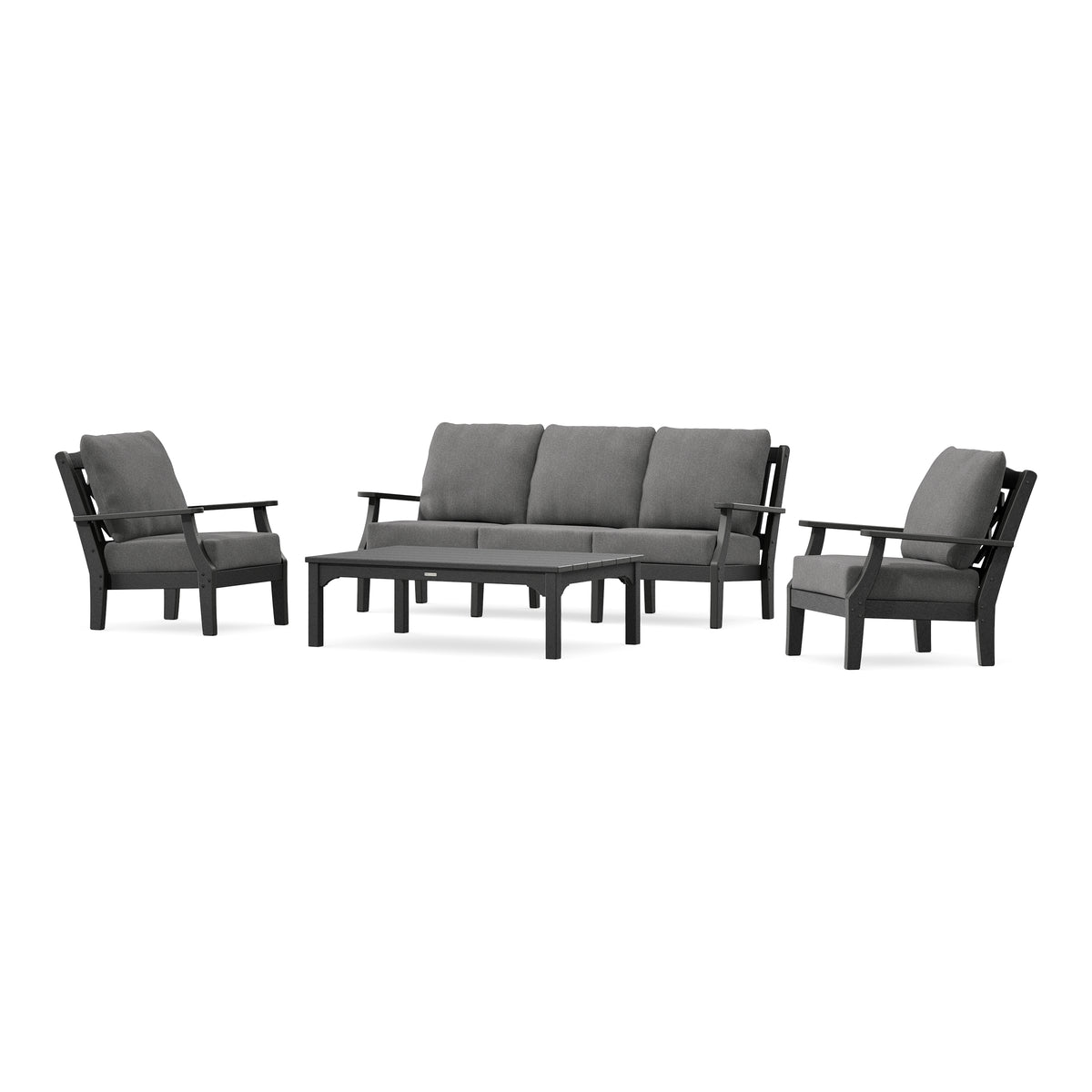 POLYWOOD Chinoiserie 4-Piece Deep Seating Set with Sofa in Black