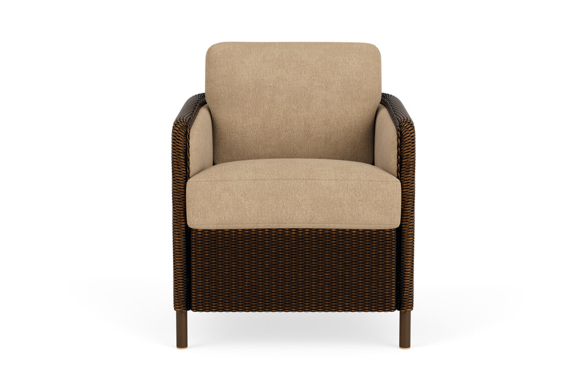 Lloyd Flanders Visions Dining Armchair in Mink with Hayden Sand fabric