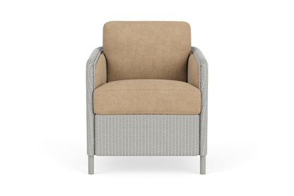Lloyd Flanders Visions Dining Armchair in Platinum with Hayden Sand fabric