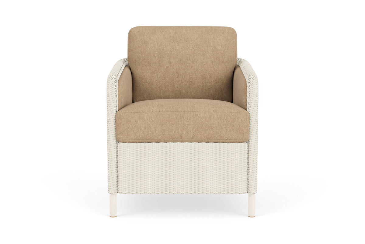 Lloyd Flanders Visions Dining Armchair in Ivory with Hayden Sand fabric