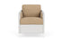 Lloyd Flanders Visions Dining Armchair in Matte White with Hayden Sand fabric
