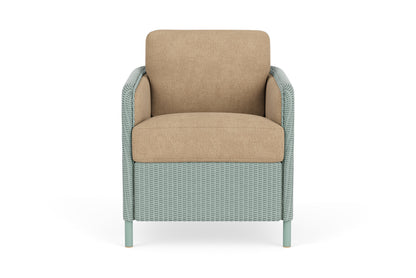 Lloyd Flanders Visions Dining Armchair in Sea Glass with Hayden Sand fabric