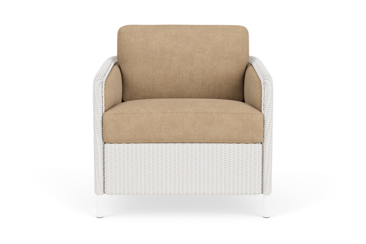 Lloyd Flanders Visions Lounge Chair in White with Hayden Sand fabric