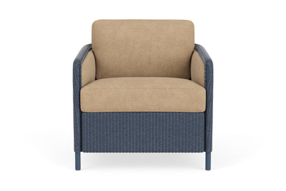 Lloyd Flanders Visions Lounge Chair in Denim Blue with Hayden Sand fabric