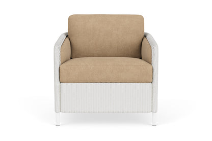 Lloyd Flanders Visions Lounge Chair in Matte White with Hayden Sand fabric