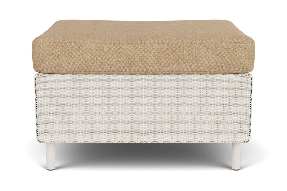 Lloyd Flanders Visions Ottoman in Antique White with Hayden Sand fabric