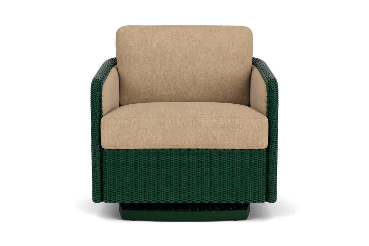 Lloyd Flanders Visions Swivel Glider Lounge Chair in Woodland with Hayden Sand fabric