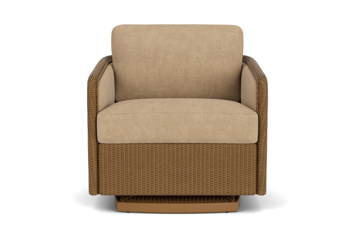 Lloyd Flanders Visions Swivel Glider Lounge Chair in Hickory with Hayden Sand fabric