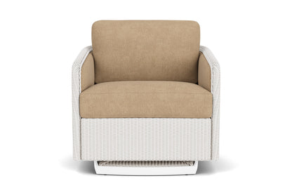 Lloyd Flanders Visions Swivel Glider Lounge Chair in White with Hayden Sand fabric