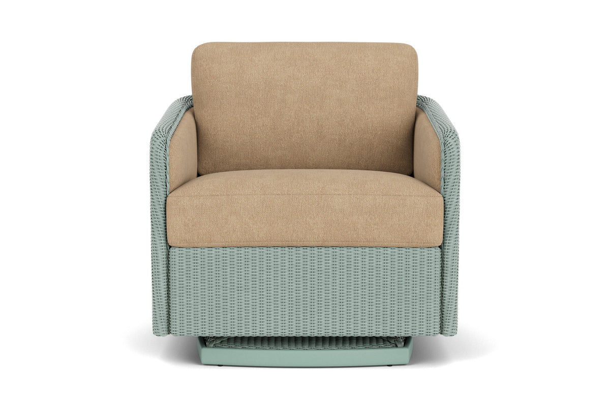 Lloyd Flanders Visions Swivel Glider Lounge Chair in Sea Glass with Hayden Sand fabric