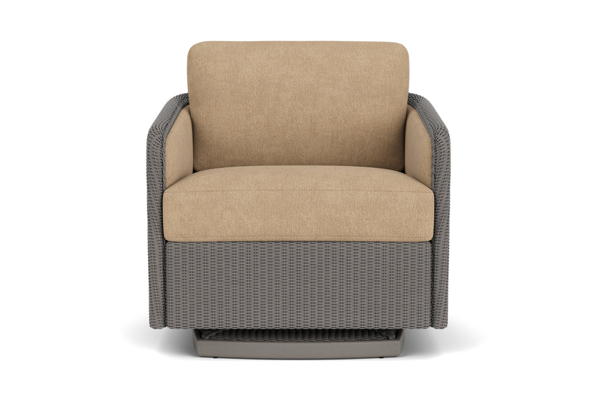 Lloyd Flanders Visions Swivel Glider Lounge Chair in Pewter with Hayden Sand fabric