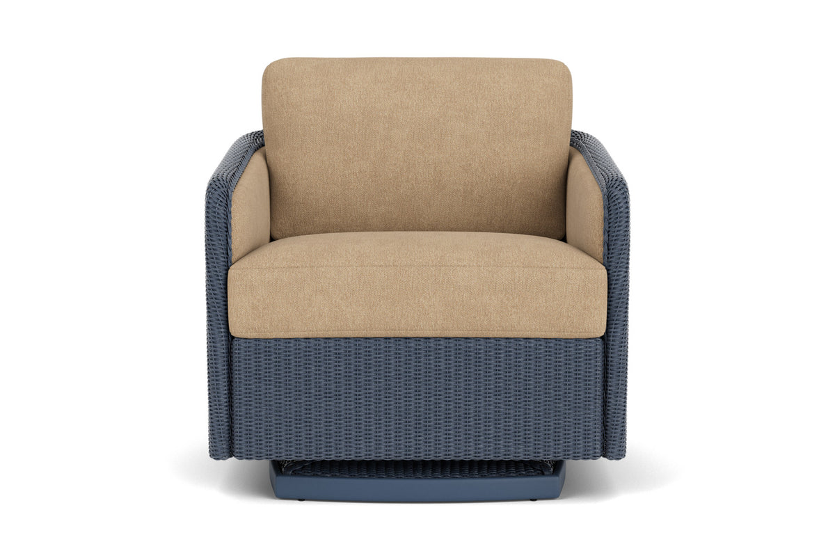 Lloyd Flanders Visions Swivel Glider Lounge Chair in Denim Blue with Hayden Sand fabric