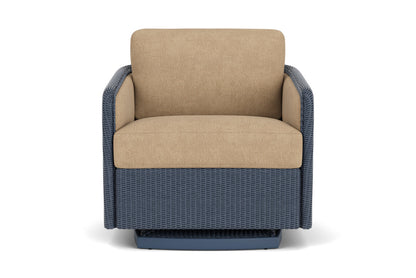Lloyd Flanders Visions Swivel Glider Lounge Chair in Denim Blue with Hayden Sand fabric