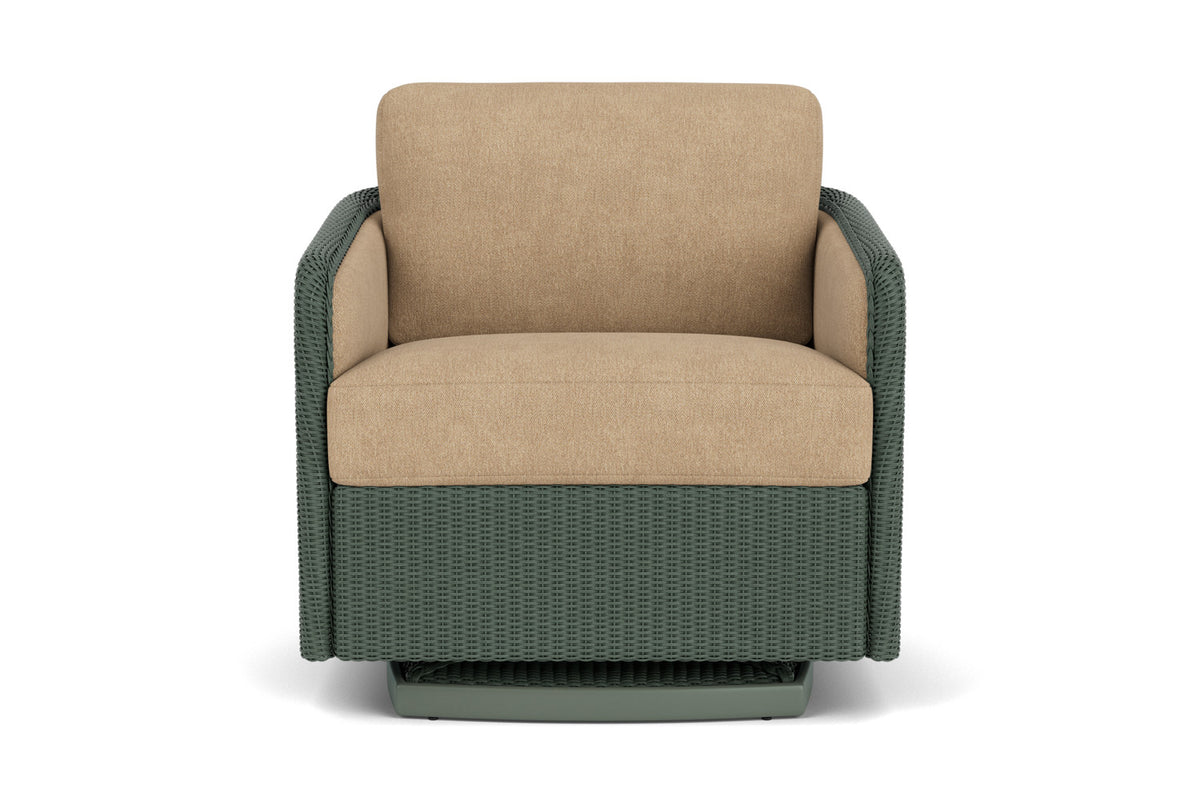 Lloyd Flanders Visions Swivel Glider Lounge Chair in Spruce with Hayden Sand fabric