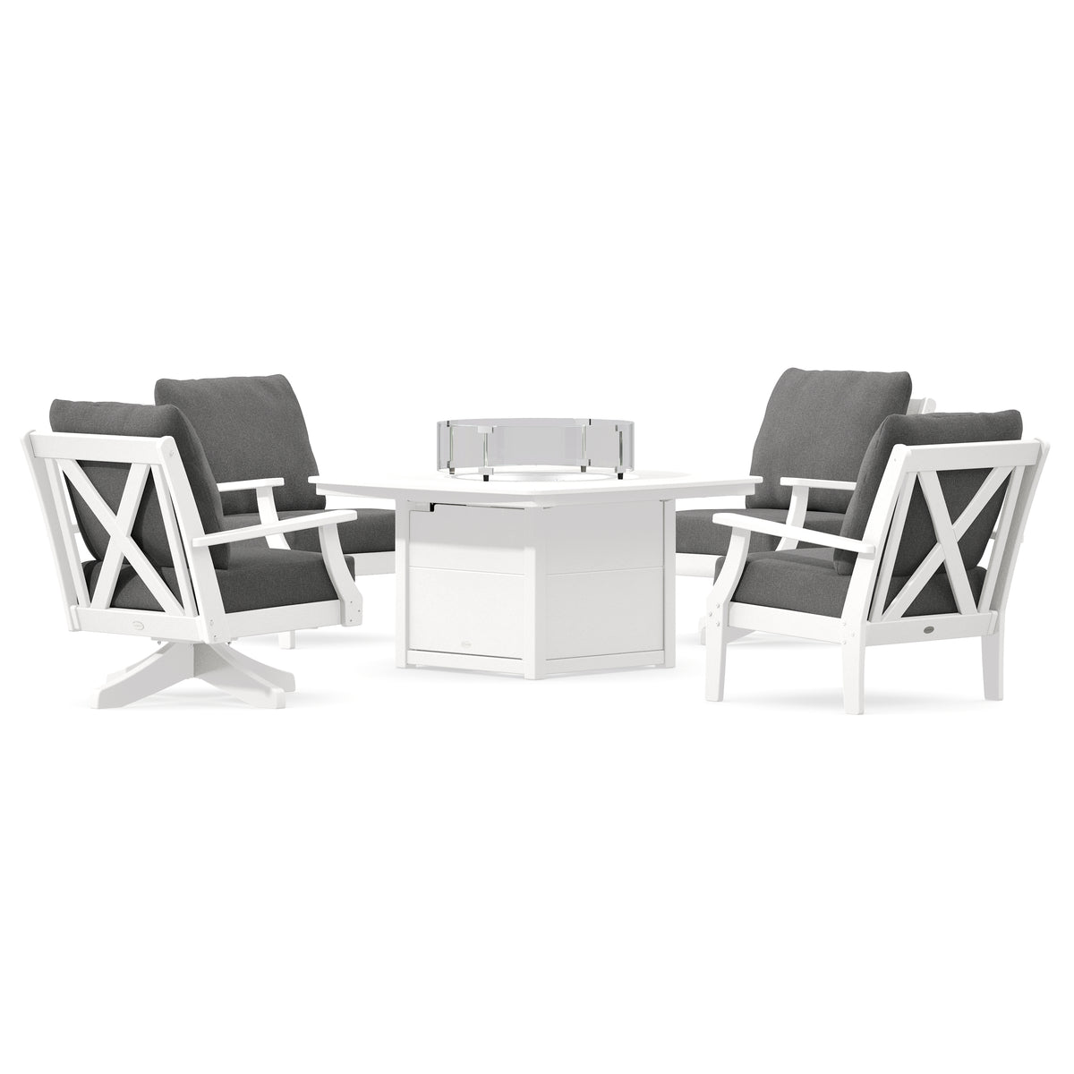 POLYWOOD Braxton 5-Piece Deep Seating Set with Fire Table in White