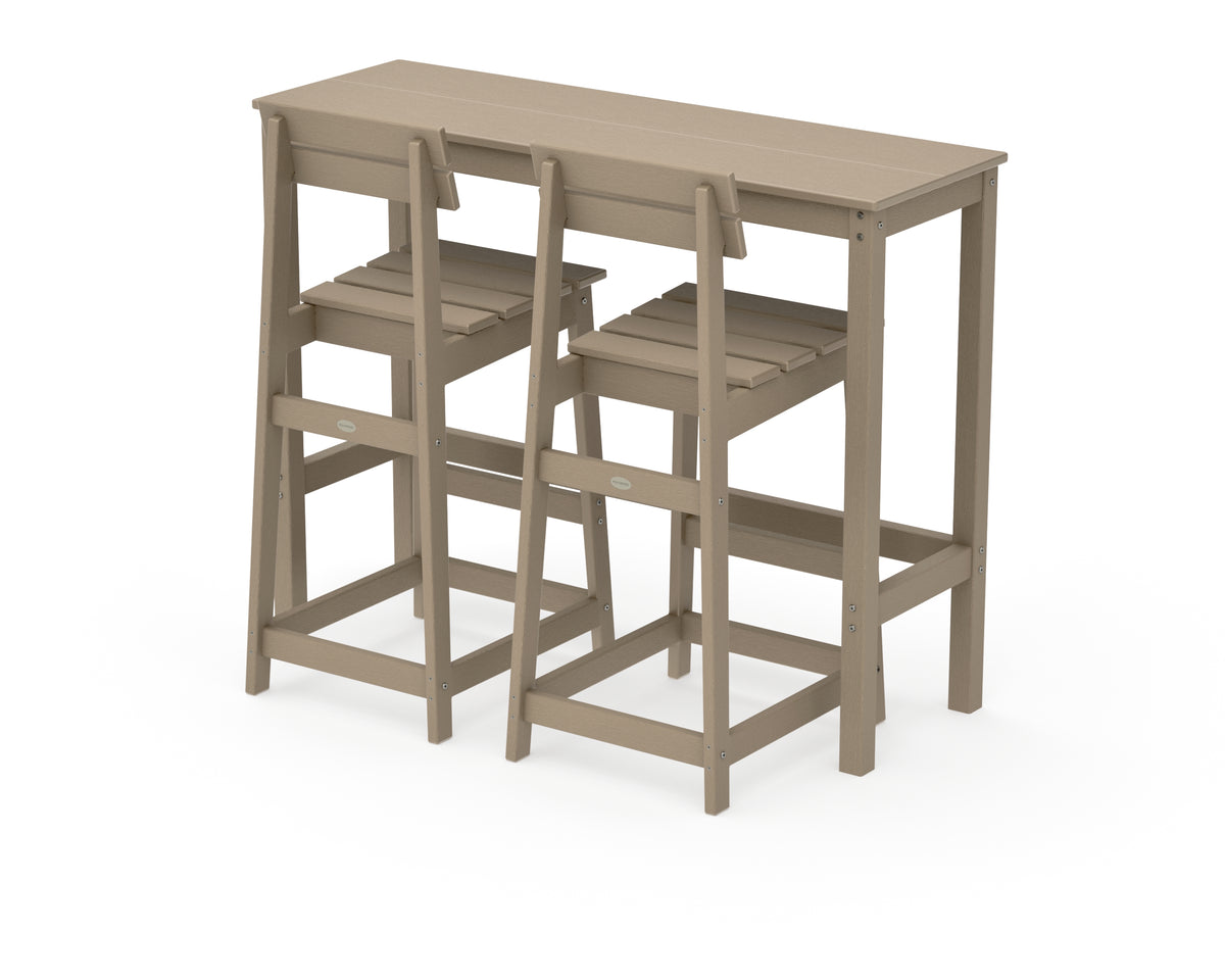 POLYWOOD Modern Studio Plaza Bar Chair 3-Piece Balcony Set in Vintage Sahara