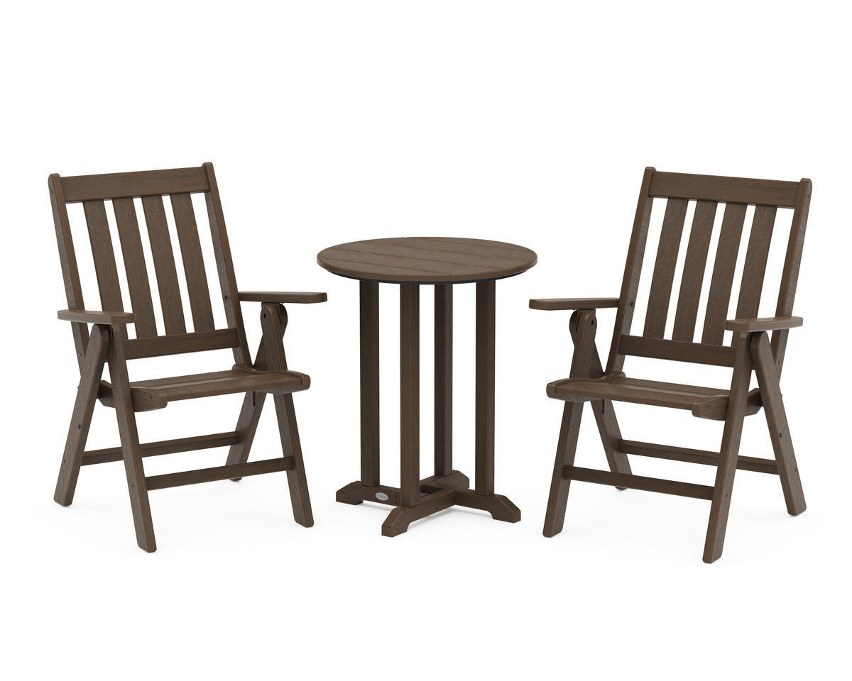 POLYWOOD Vineyard Folding Chair 3-Piece Round Bistro Dining Set in Kona