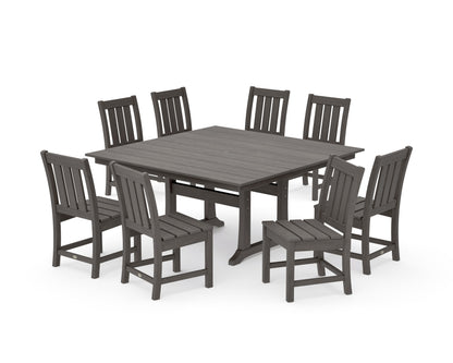 POLYWOOD Oxford Side Chair 9-Piece Square Farmhouse Dining Set with Trestle Legs in Driftwood