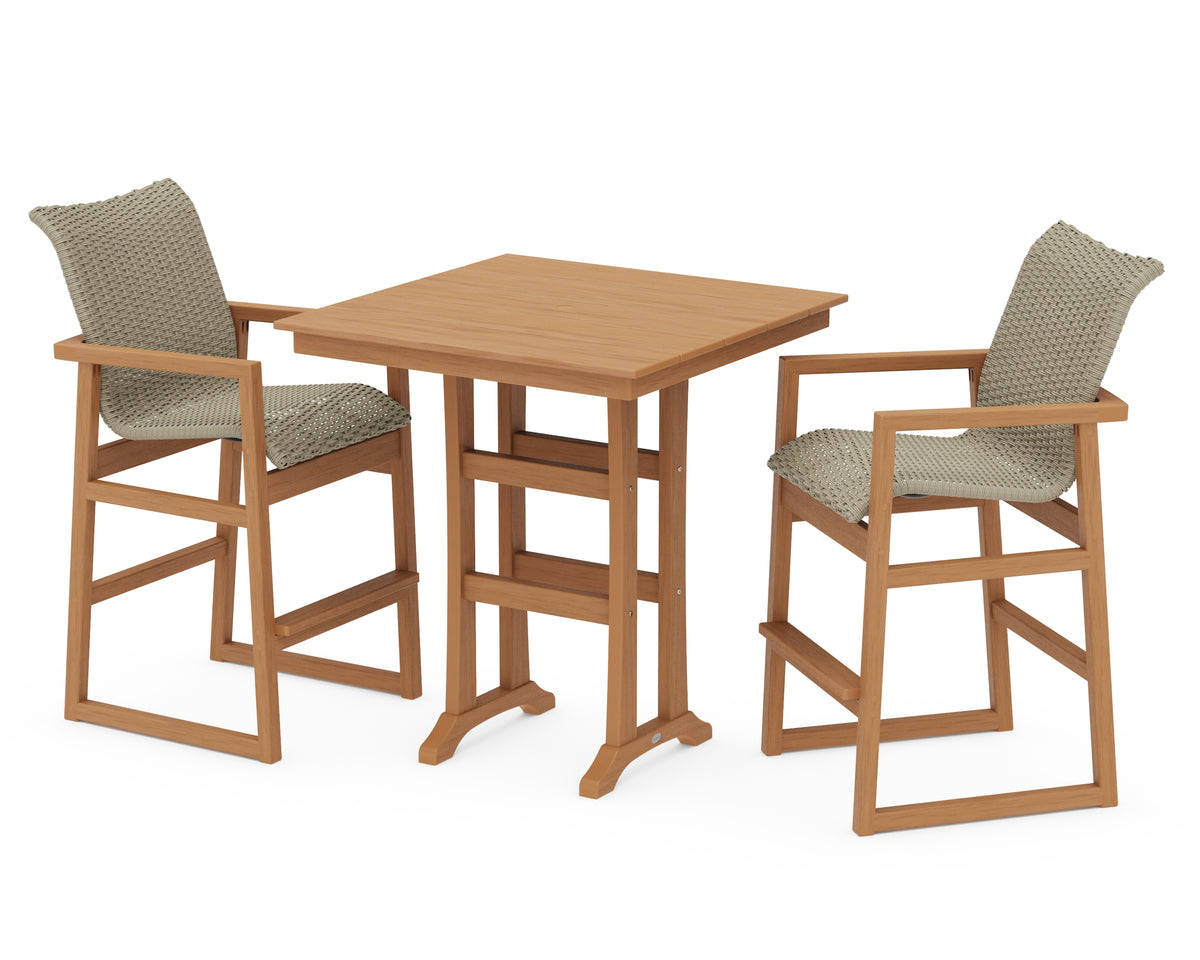 POLYWOOD EDGE Woven 3-Piece Farmhouse Bar Set with Trestle Legs in Natural / Dune Grass