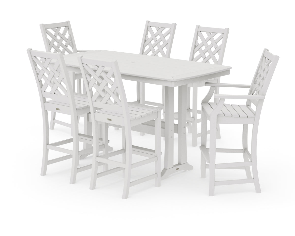 POLYWOOD Country Living Wovendale 7-Piece Bar Set with Trestle Legs in Vintage White