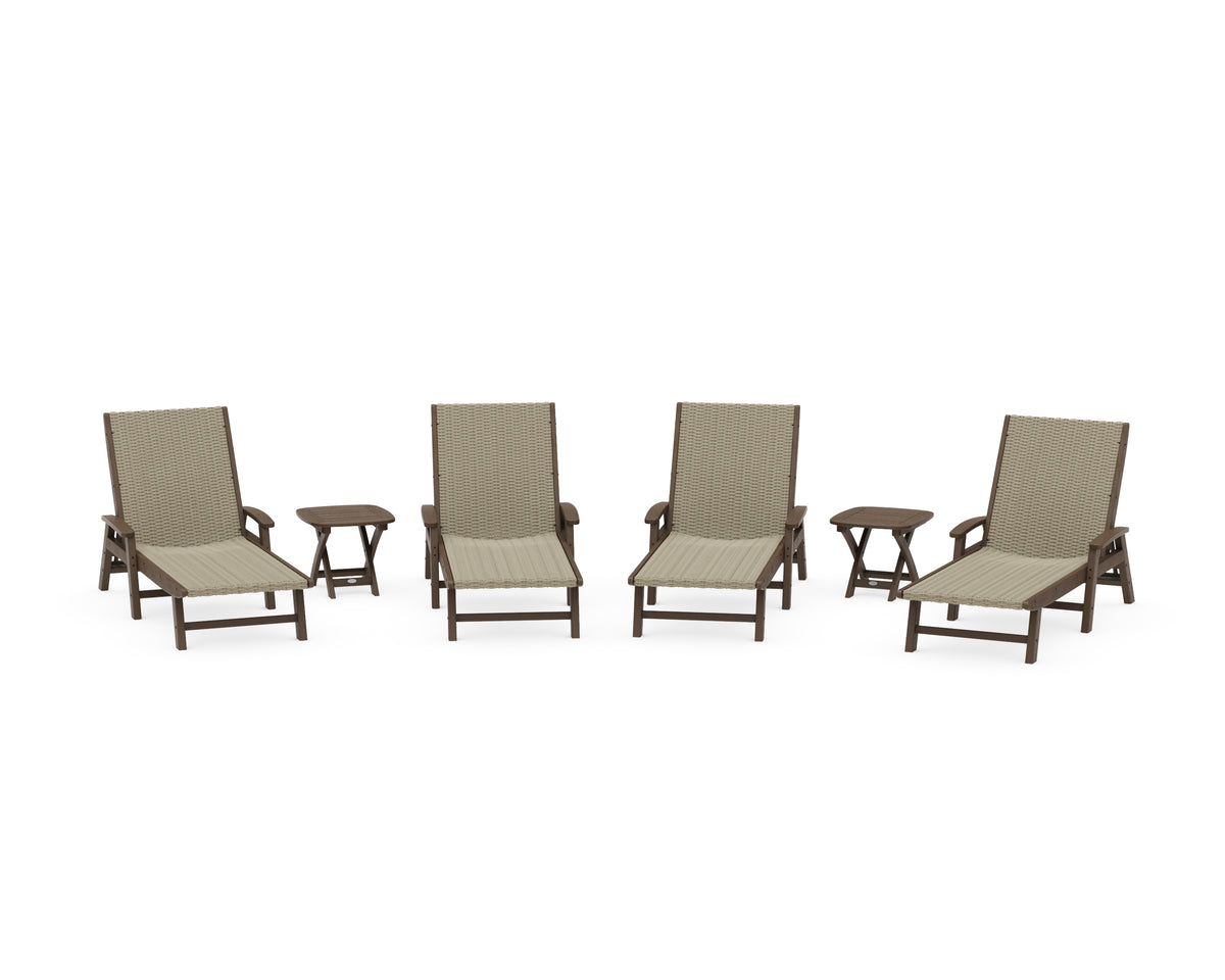 POLYWOOD 6-Piece Coastal Woven Chaise with Arms Lounge Set in Kona / Dune Grass