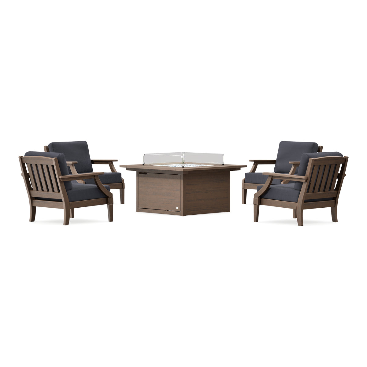 POLYWOOD PW Designer Series Estate 5-Piece Lounge Fire Table Set in Kona / Midnight Linen