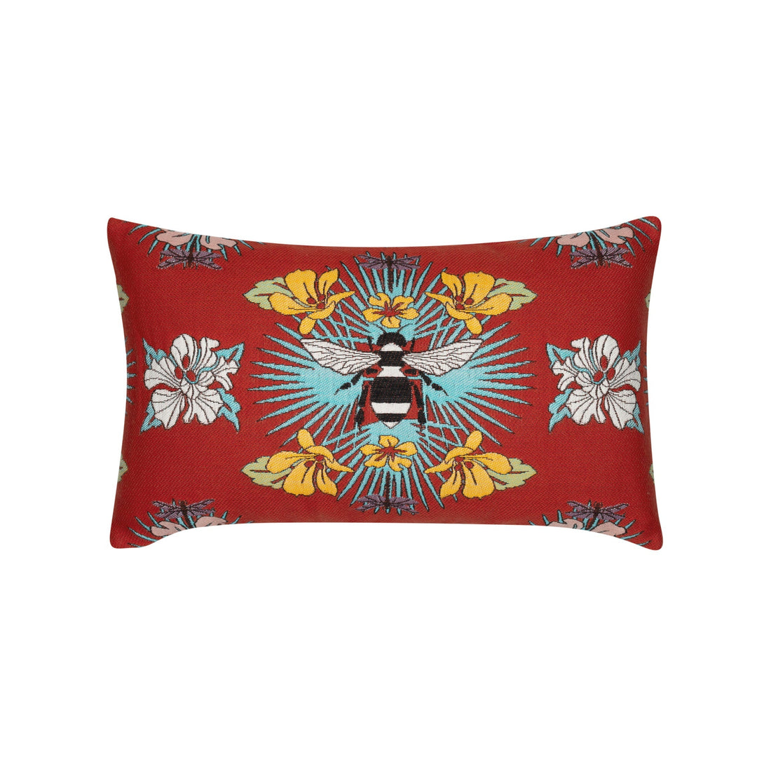 Elaine Smith Tropical Bee Red outdoor pillow, red