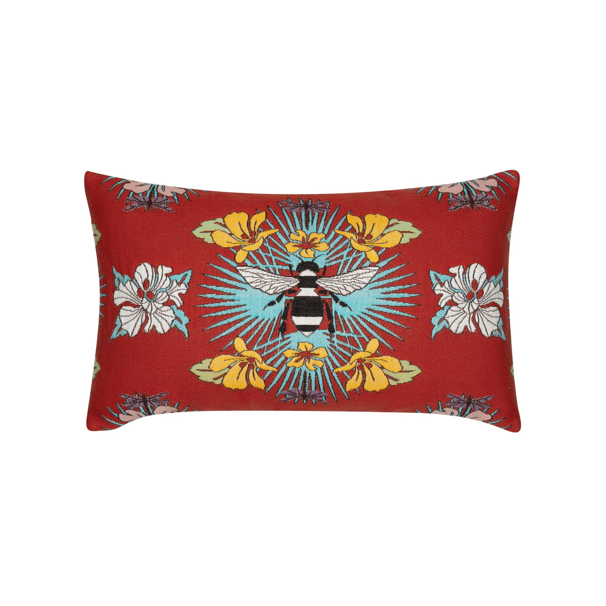 Elaine Smith Tropical Bee Red outdoor pillow, red
