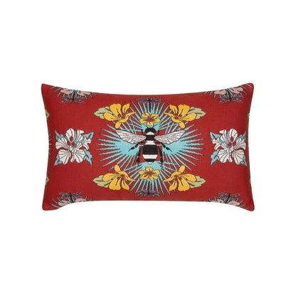 Elaine Smith Tropical Bee Red outdoor pillow, red