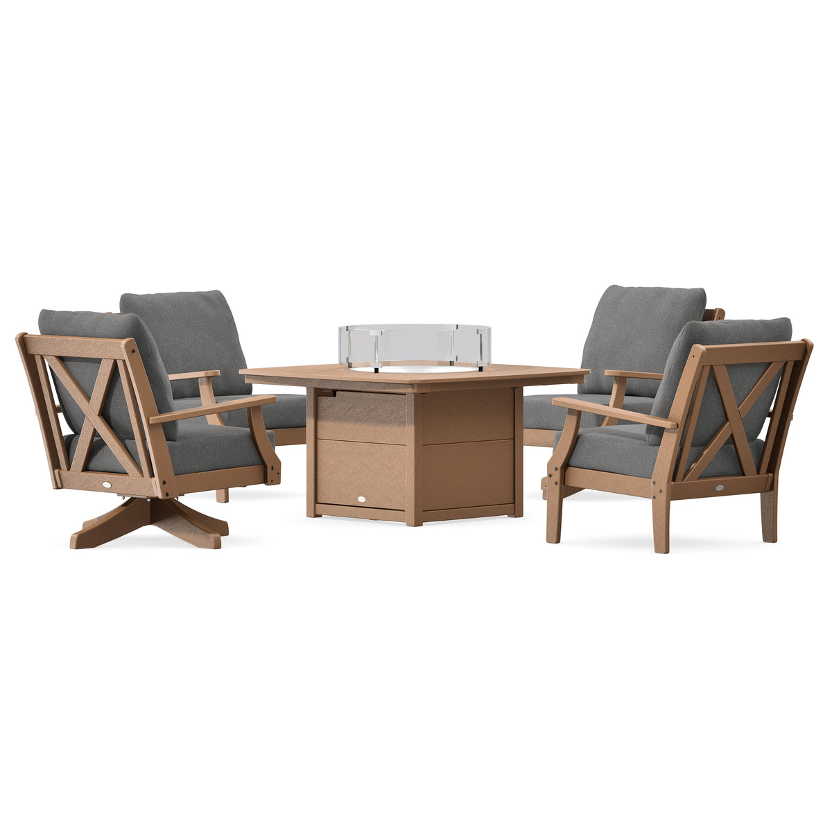 POLYWOOD Braxton 5-Piece Deep Seating Set with Fire Table in Teak