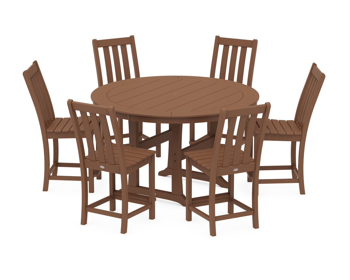 POLYWOOD Vineyard 7-Piece Side Chair Round Counter Set in Teak