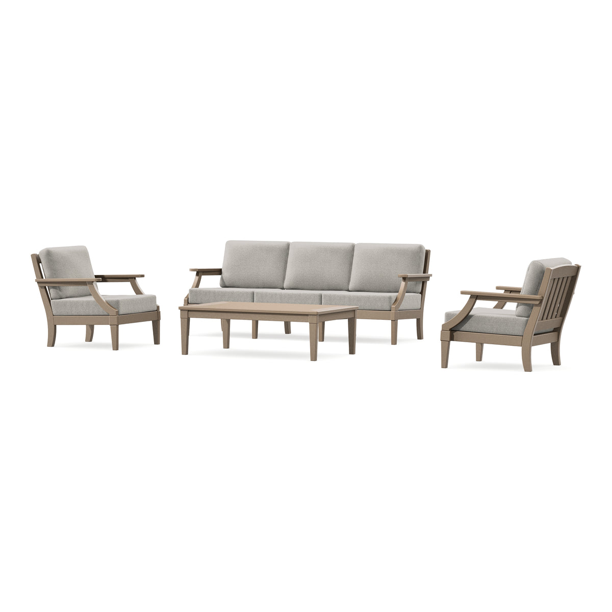 POLYWOOD PW Designer Series Estate 4-Piece Lounge Sofa Set in Vintage Sahara / Weathered Tweed