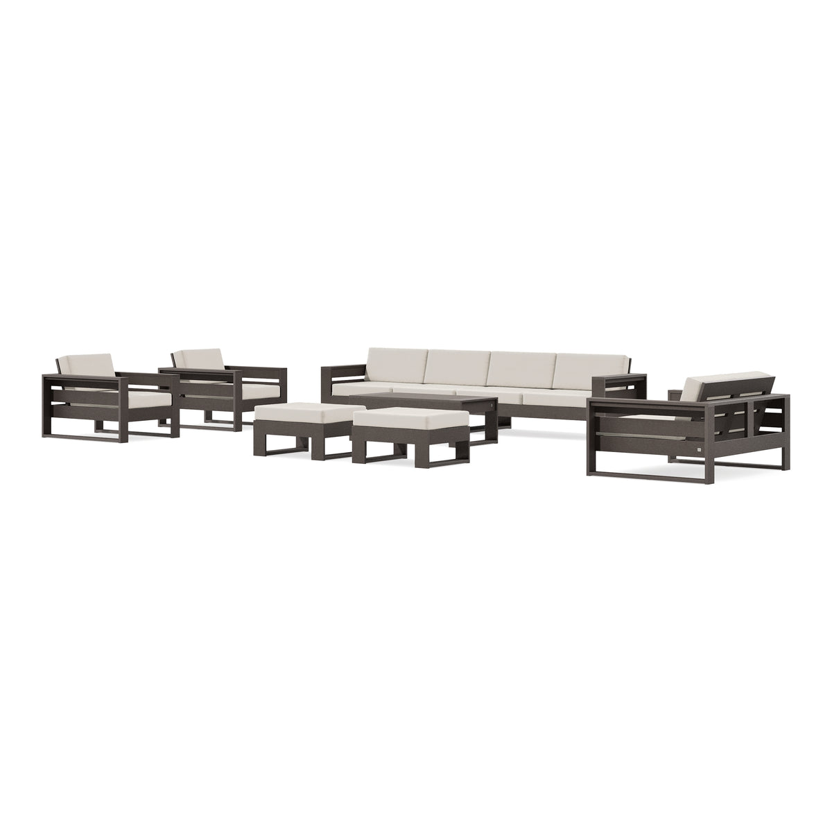 POLYWOOD PW Designer Series Latitude 8-Piece Lounge Sofa Set in Vintage Coffee / Dune Burlap